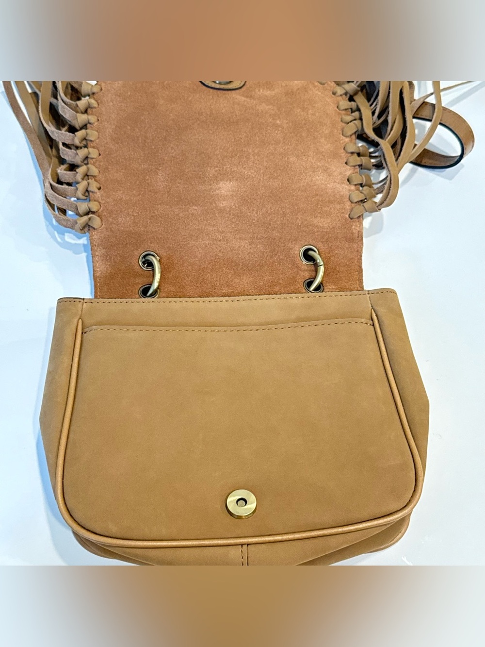 Patricia Nash Karisa Nubuck Suede Leather Fringe Crossbody Bag Tan Boho - Picture 8 of 12